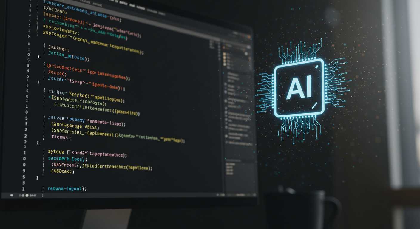 システム開発コードとAIアイコンのイメージ